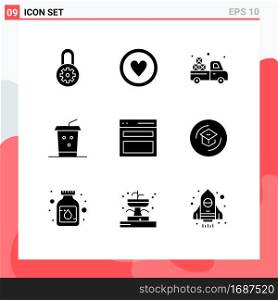 9 Creative Icons Modern Signs and Symbols of user, interface, truck, communication, drink Editable Vector Design Elements