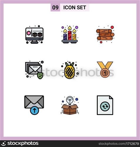 9 Creative Icons Modern Signs and Symbols of winner, organic food, log, amanas comosus, security Editable Vector Design Elements