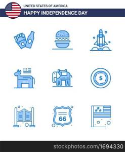 9 Creative USA Icons Modern Independence Signs and 4th July Symbols of american; symbol; rocket; political; donkey Editable USA Day Vector Design Elements