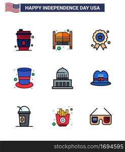 9 Creative USA Icons Modern Independence Signs and 4th July Symbols of building  hat  entrance  cap  medal Editable USA Day Vector Design Elements