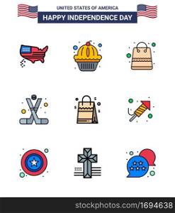 9 Creative USA Icons Modern Independence Signs and 4th July Symbols of bag  american  bag  sports  hockey Editable USA Day Vector Design Elements