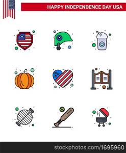 9 Creative USA Icons Modern Independence Signs and 4th July Symbols of love  flag  cola  american  pumpkin Editable USA Day Vector Design Elements