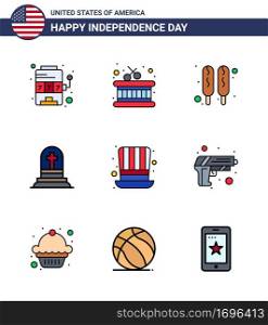 9 Creative USA Icons Modern Independence Signs and 4th July Symbols of usa; hat; hot dog; day; gravestone Editable USA Day Vector Design Elements