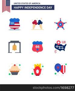 9 Creative USA Icons Modern Independence Signs and 4th July Symbols of shield  church bell  men  christmas bell  alert Editable USA Day Vector Design Elements