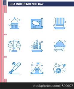 9 Creative USA Icons Modern Independence Signs and 4th July Symbols of fire  scale  day  law  court Editable USA Day Vector Design Elements