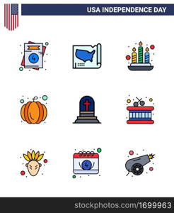 9 Creative USA Icons Modern Independence Signs and 4th July Symbols of rip  grave  candle  death  pumpkin Editable USA Day Vector Design Elements