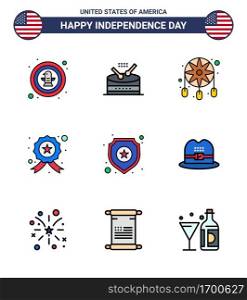 9 Creative USA Icons Modern Independence Signs and 4th July Symbols of shield  star  parade  investigating  western Editable USA Day Vector Design Elements