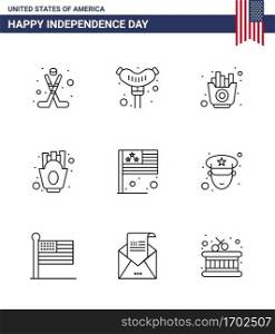 9 Creative USA Icons Modern Independence Signs and 4th July Symbols of flag  day  food  food  french fries Editable USA Day Vector Design Elements