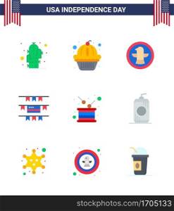 9 Creative USA Icons Modern Independence Signs and 4th July Symbols of holiday  day  american  american  buntings Editable USA Day Vector Design Elements