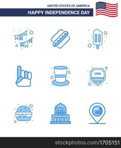 9 Creative USA Icons Modern Independence Signs and 4th July Symbols of cap; american; states; usa; foam hand Editable USA Day Vector Design Elements