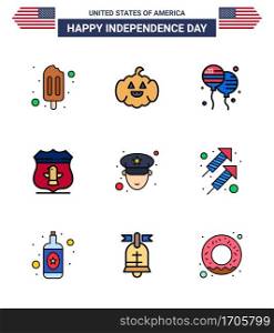 9 Creative USA Icons Modern Independence Signs and 4th July Symbols of celebration  officer  fly  man  american Editable USA Day Vector Design Elements
