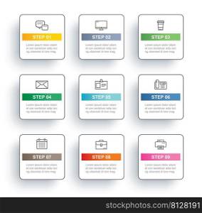 9 data infographics square thin line index template. Vector illustration abstract background.