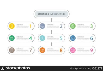 9 data infographics tab index template with thin line design. Vector illustration abstract background. Can be used for workflow layout, business step, banner, web design.