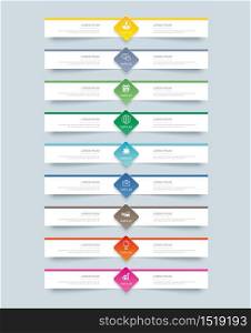 9 data infographics tab paper index template. Vector illustration abstract background. Can be used for workflow layout, business step, banner, web design.