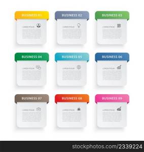 9 data infographics tab paper index template. Vector illustration abstract background.