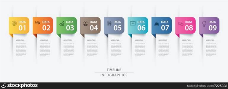9 data infographics tab paper index template. Vector illustration abstract background. Can be used for workflow layout, business step, banner, web design.