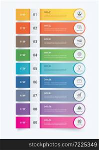 9 data Infographics tab paper index template. Vector illustration abstract background. Can be used for workflow layout, business step, banner, web design.
