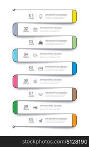 9 data infographics tab thin line index template. Vector illustration abstract square infographic background.