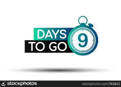 9 days to go flat icon. Vector stock illustration.