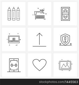 9 Editable Vector Line Icons and Modern Symbols of attention sign, previous, control, arrow, video play Vector Illustration