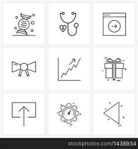 9 Editable Vector Line Icons and Modern Symbols of chart, suit, computer, dressing, bow tie Vector Illustration