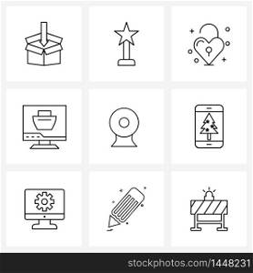 9 Editable Vector Line Icons and Modern Symbols of Christmas tree, camera, lock, cam, purchase Vector Illustration