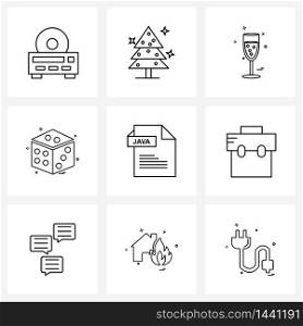 9 Editable Vector Line Icons and Modern Symbols of coding, dice, glass, games, Vector Illustration
