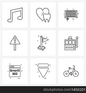 9 Editable Vector Line Icons and Modern Symbols of construction, alert, gum, goal, sports Vector Illustration