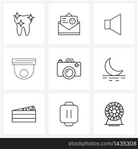 9 Editable Vector Line Icons and Modern Symbols of digital, security, audio, secure, camera Vector Illustration