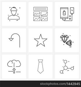 9 Editable Vector Line Icons and Modern Symbols of favorite, half turn, cell, directions, power bank Vector Illustration