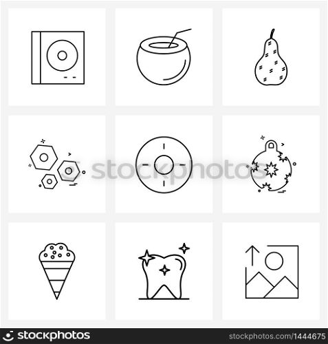 9 Editable Vector Line Icons and Modern Symbols of goal, target, pear, tools, bolts Vector Illustration