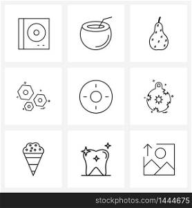 9 Editable Vector Line Icons and Modern Symbols of goal, target, pear, tools, bolts Vector Illustration