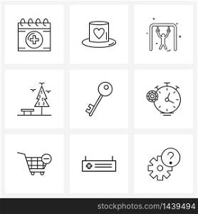 9 Editable Vector Line Icons and Modern Symbols of key, nature, romance, outside, hanging Vector Illustration