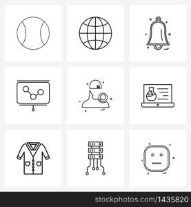 9 Editable Vector Line Icons and Modern Symbols of laptop, woman, ringing, avatar, screen Vector Illustration