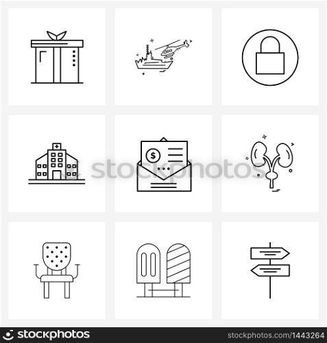 9 Editable Vector Line Icons and Modern Symbols of mail, medicated, helicopter, medical, hospital Vector Illustration