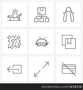 9 Editable Vector Line Icons and Modern Symbols of sea, winter, shipping, ice, sport Vector Illustration