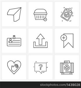 9 Editable Vector Line Icons and Modern Symbols of submit, out, shopping, id, id card Vector Illustration