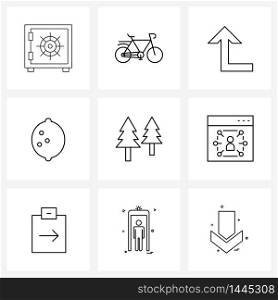 9 Editable Vector Line Icons and Modern Symbols of travel, camping, arrow, slots, fruit Vector Illustration