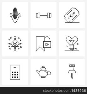 9 Editable Vector Line Icons and Modern Symbols of unlock, label, blade, badge, adventure Vector Illustration