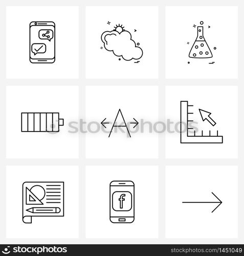 9 Editable Vector Line Icons and Modern Symbols of up, energy, lab, cell, battery Vector Illustration