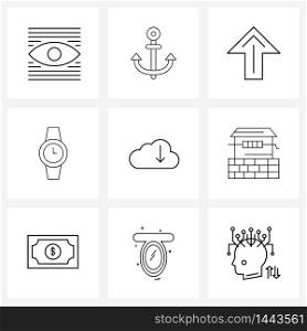9 Editable Vector Line Icons and Modern Symbols of well, down, direction, arrow, wristwatch Vector Illustration