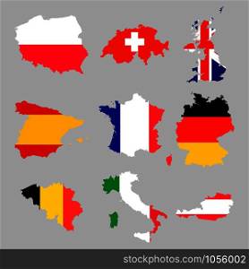 9 europian flag maps set icons. Vector eps10