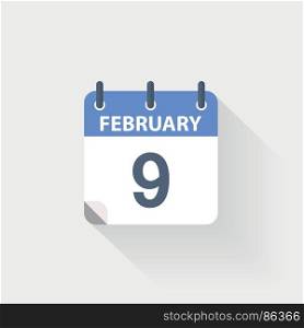 9 february calendar icon. 9 february calendar icon on grey background