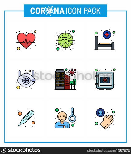 9 Filled Line Flat Color Coronavirus Covid19 Icon pack such as n, medical, virus, mask, care viral coronavirus 2019-nov disease Vector Design Elements