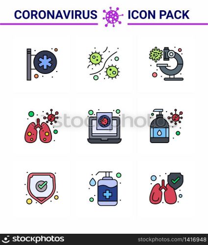 9 Filled Line Flat Color Coronavirus disease and prevention vector icon file, virus, viruses, infedted, virus viral coronavirus 2019-nov disease Vector Design Elements