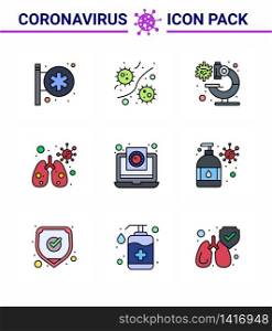 9 Filled Line Flat Color Coronavirus disease and prevention vector icon file, virus, viruses, infedted, virus viral coronavirus 2019-nov disease Vector Design Elements