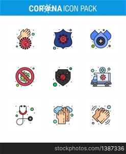 9 Filled Line Flat Color Coronavirus disease and prevention vector icon safety, danger, blood, virus, protection viral coronavirus 2019-nov disease Vector Design Elements