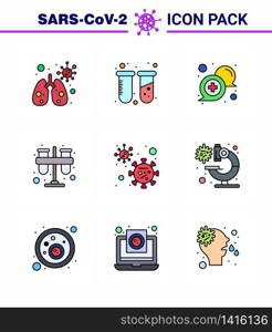 9 Filled Line Flat Color coronavirus epidemic icon pack suck as virus, practicum, communication, lab, test viral coronavirus 2019-nov disease Vector Design Elements