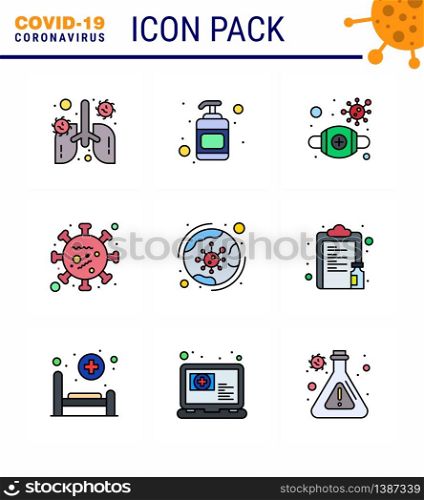 9 Filled Line Flat Color Set of corona virus epidemic icons. such as microorganism, virus, flu, coronavirus, virus viral coronavirus 2019-nov disease Vector Design Elements