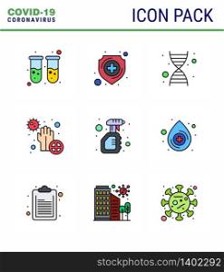 9 Filled Line Flat Color viral Virus corona icon pack such as solid, bacteria, dna, hands, dirty viral coronavirus 2019-nov disease Vector Design Elements